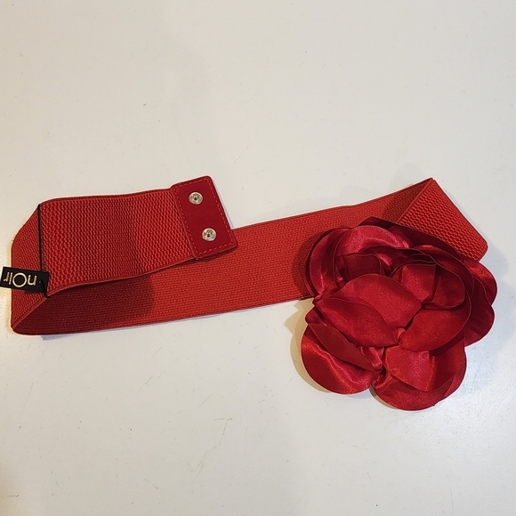 NOIR Red Women's Elastic Chiffon Flower belt - Picture 6 of 7